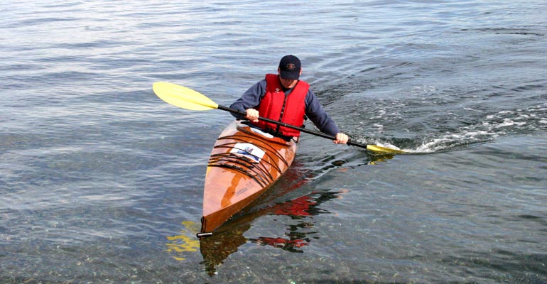 Test paddling a Chesapeake 17LT wooden kayak
