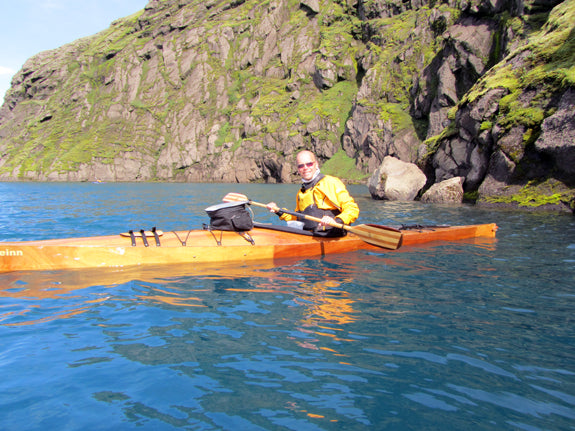 Paddling a Chesapeake 17LT wooden kayak built by Holmar S. in Iceland