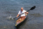 Paddling a Chesapeake 17LT wooden kayak built by Doug T, on the water in Turunc, Turkey Thumbnail