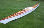 A hybrid Chesapeake 17 wooden kayak with strip-planked patterned deck Thumbnail