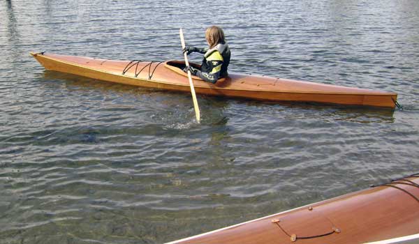 Paddling a Chesapeake 17 wooden kayak built by Peter V.