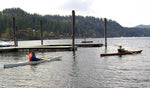 Paddling away from the dock in Peter V's Chesapeake 17 wooden kayak Thumbnail