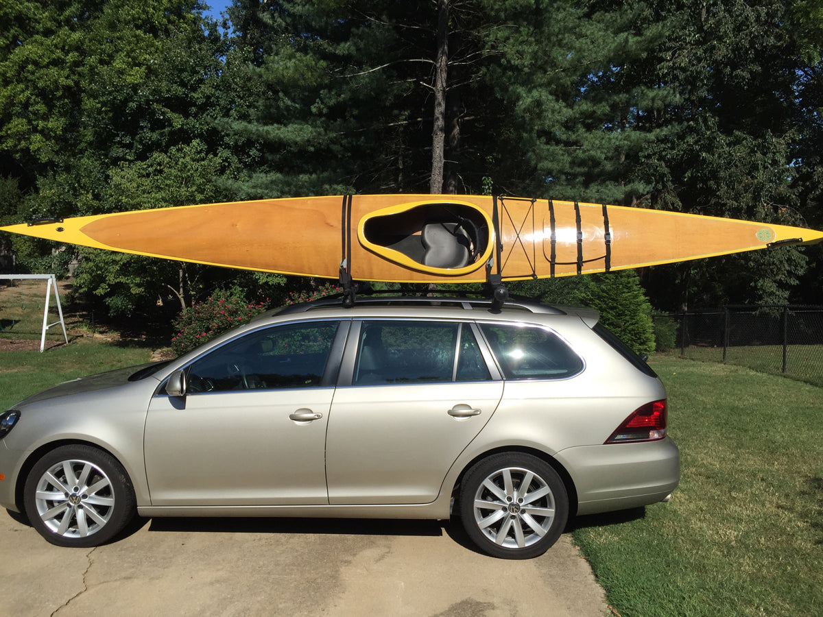 Cartopping a Chesapeake 17 wooden kayak built by Daniel H.
