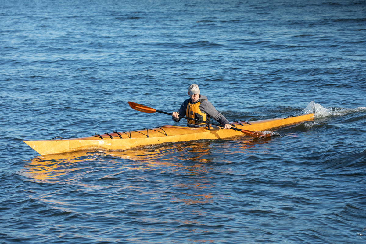 Paddling a Chesapeake 17 wooden kayak