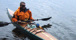 A Chesapeake 18 wooden kayak with decorative stripping on the deck, built by Scott C. Thumbnail