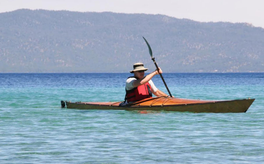 Paddling a Chesapeake 18 wooden kayak built by Mike J