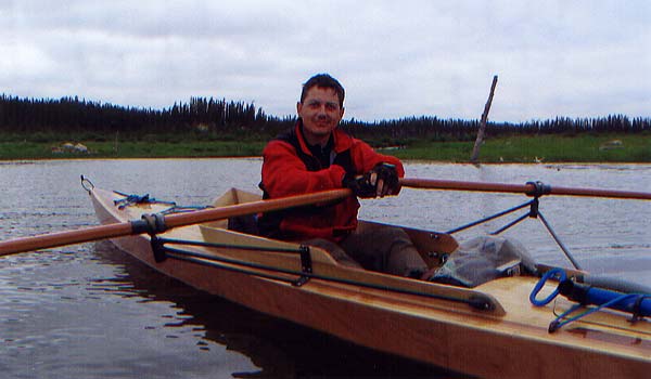  A Chesapeake Double wooden kayak converted to a rowing shell