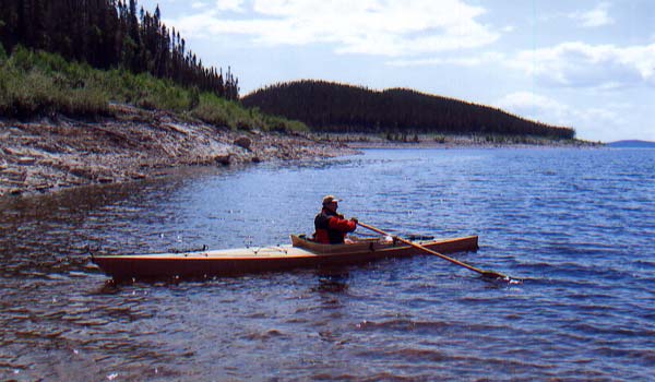 Rowing a Chesapeake Double wooden kayak configured as a shell