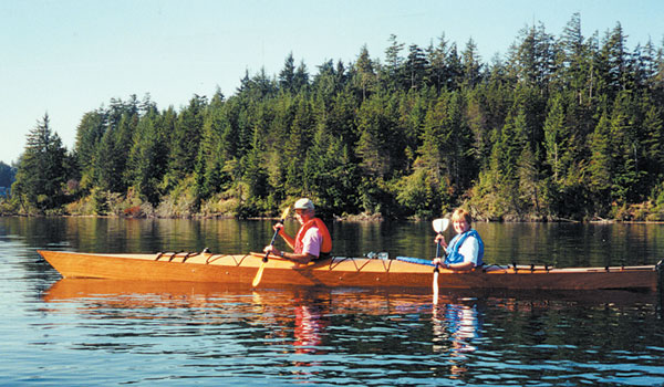 A couple paddling a Chesapeake Double built by Bill B.