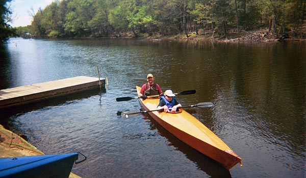 Paddling a Chesapeake Double wooden kayak built by John H.