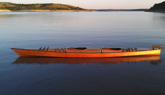 A Chesapeake Double wooden kayak built by Brian O. on Tuttle Creek Reservoir in Manhattan, KS