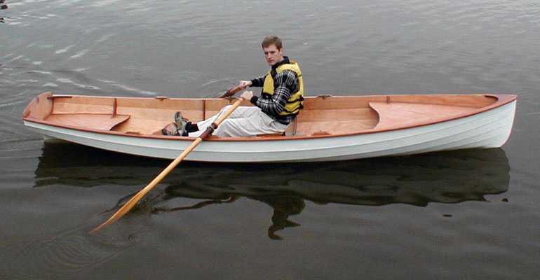 John Harris rowing Chester Yawl on its maiden voyage