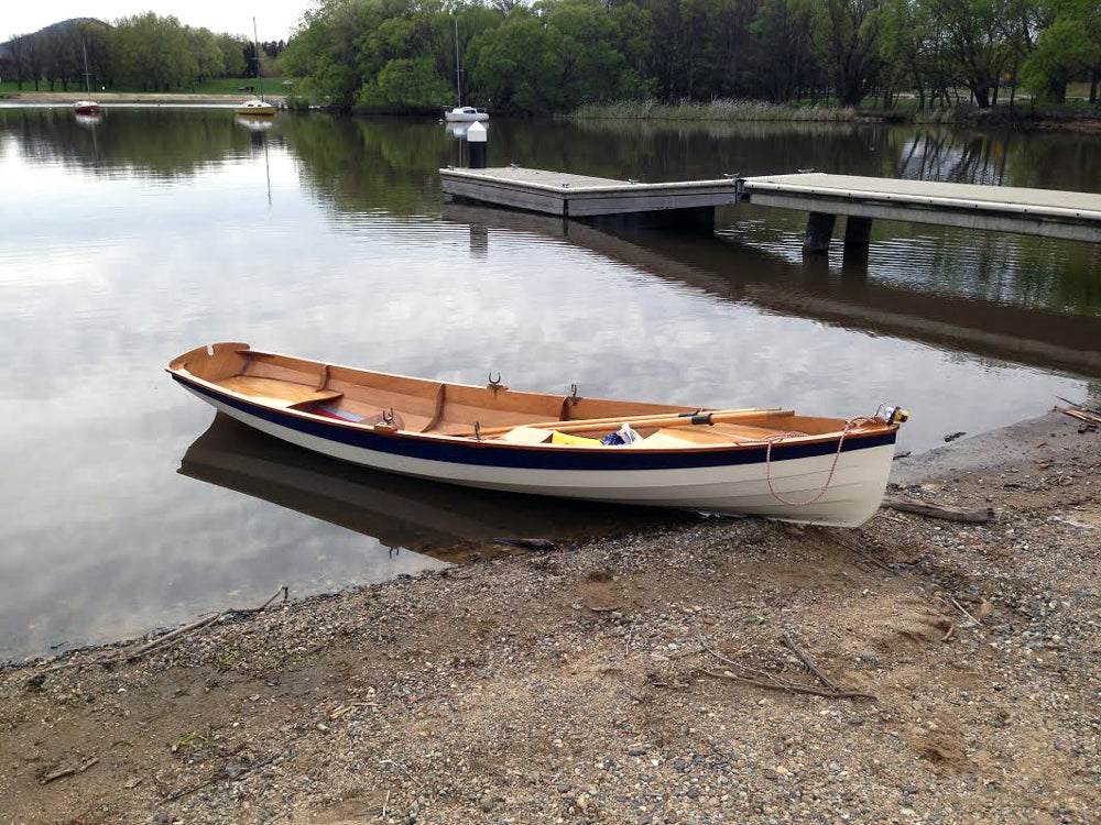 A Chester Yawl awaits launch on Lake Burley Griffin, in Canberra, Australia.
