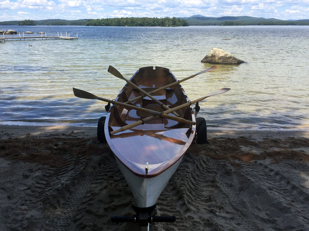 Chester Yawl built by David E. on a dolly ashore in Wolfeboro, New Hampshire.