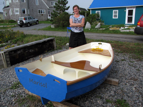 Barbara T. built MARISOL, an Eastport Pram with a gorgeous blue hull.

