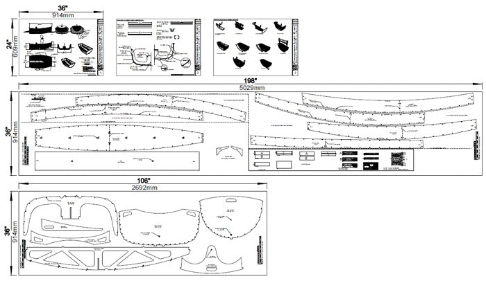 Study plan showing how the plywood pieces are cut by the CNC machine for the Eastport Ultralight Dinghy.