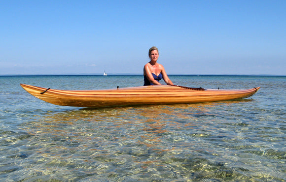 A Guillemot Single wooden kayak built by Lou and Donna F.