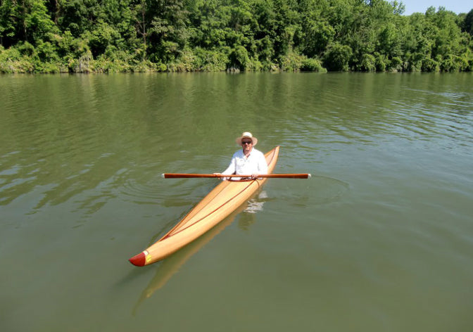 A Guillemot Single wooden kayak built by William D. on Blue Marsh Lake, Reading, PA