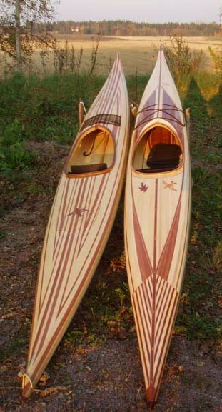 Guillemot Single wooden kayaks built by Heikki L