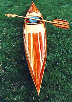 A Guillemot Single wooden kayak built by Nick Schade