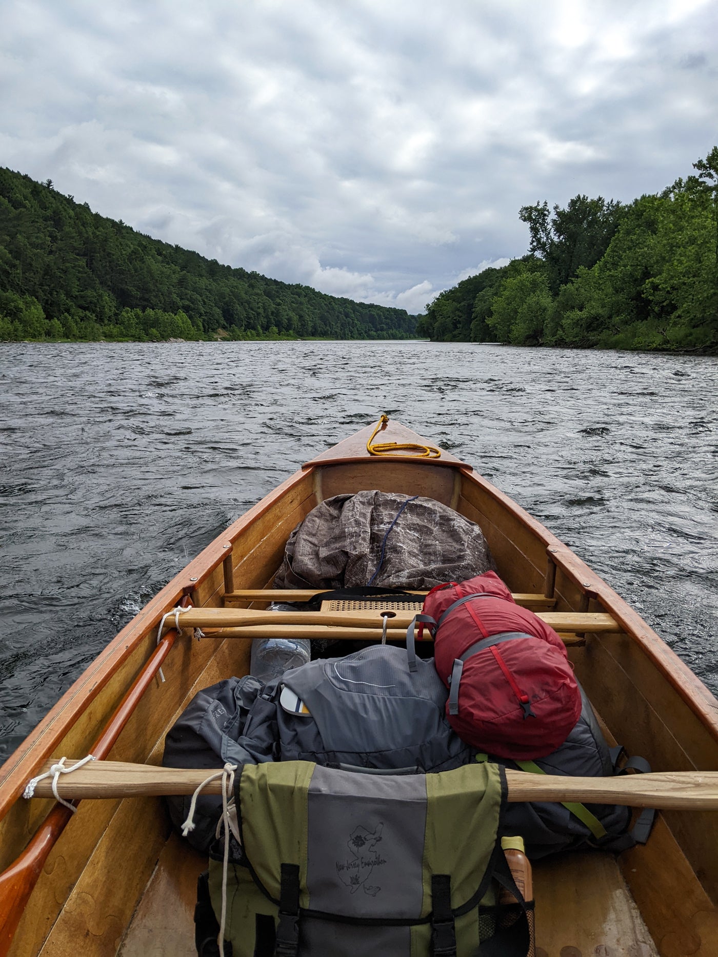 A Sassafras 16 canoe has ample storage space for this camping trip on the Delaware Water Gap.