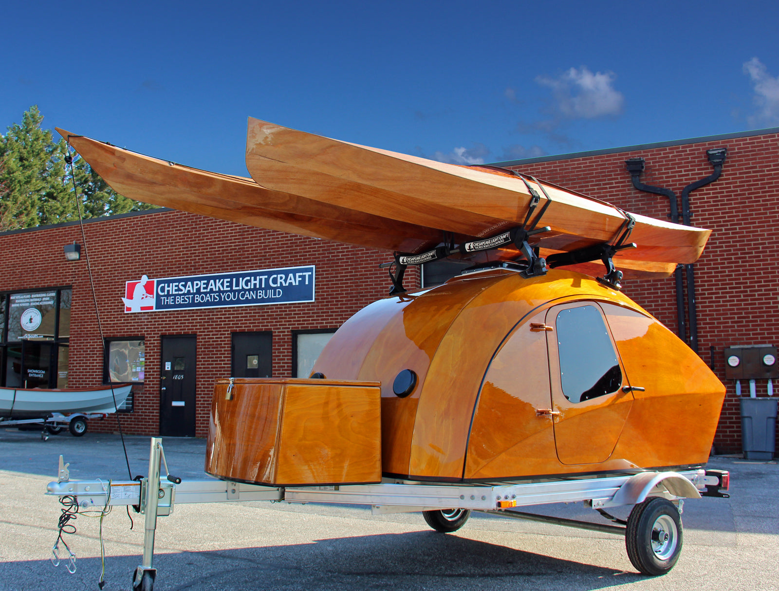 With the luggage rack, the CLC Teardrop Camper can carry two kayaks or canoes.