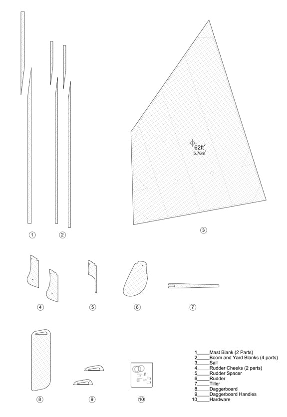 Contents of the Tenderly Dinghy Sailing Component Kit
