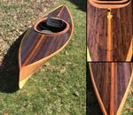 Detailed views of the walnut and cedar stripped deck of a Wood Duck 10 Hybrid kayak built by Brian D.  Thumbnail