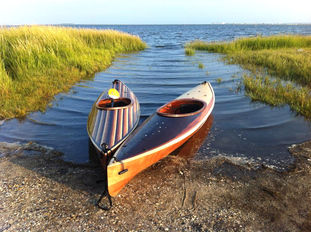 Jim H. built these kayaks, a Wood Duck 14 Hybrid on the right,  and a Wood Duck 12 Hybrid on the left.