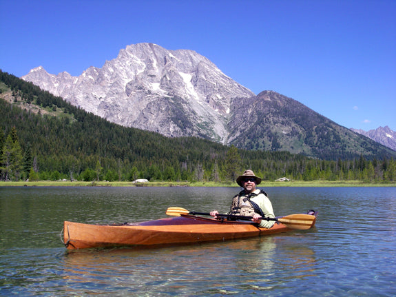 Hal J. paddling his Wood Duck 14 kayak in the Tetons