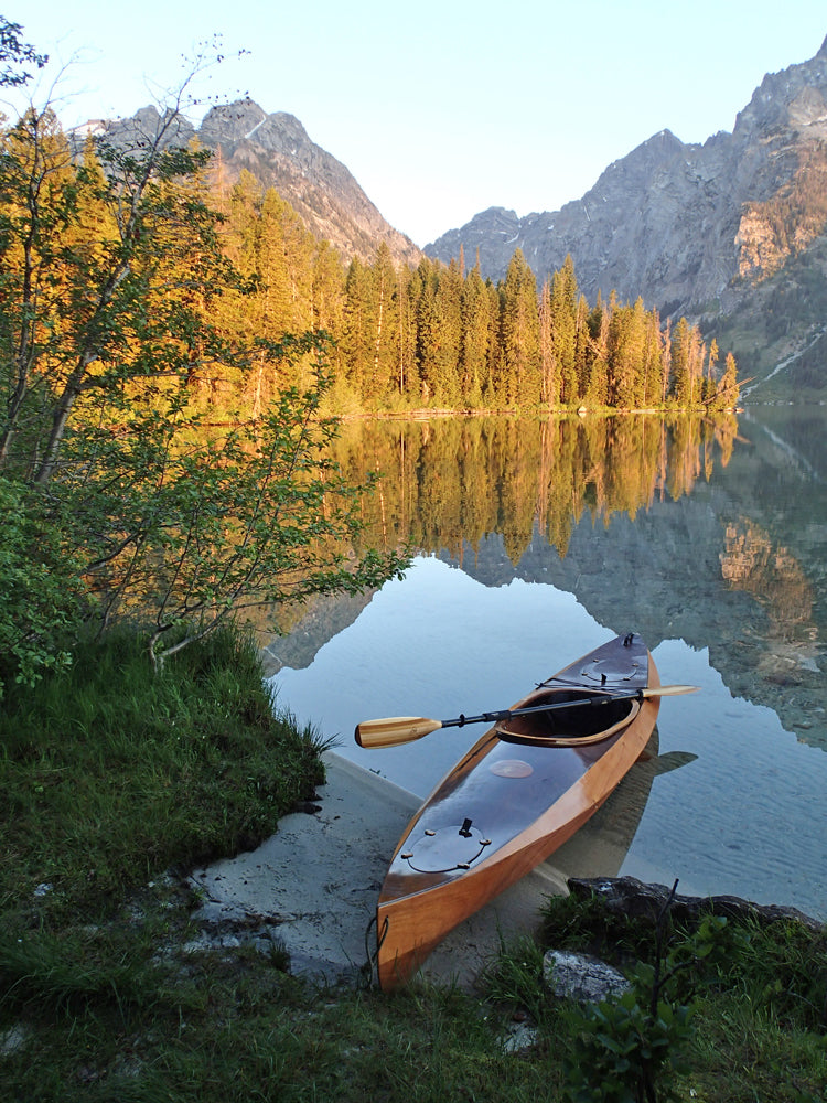 Hal J's Wood Duck 14 kayak on the lake shore