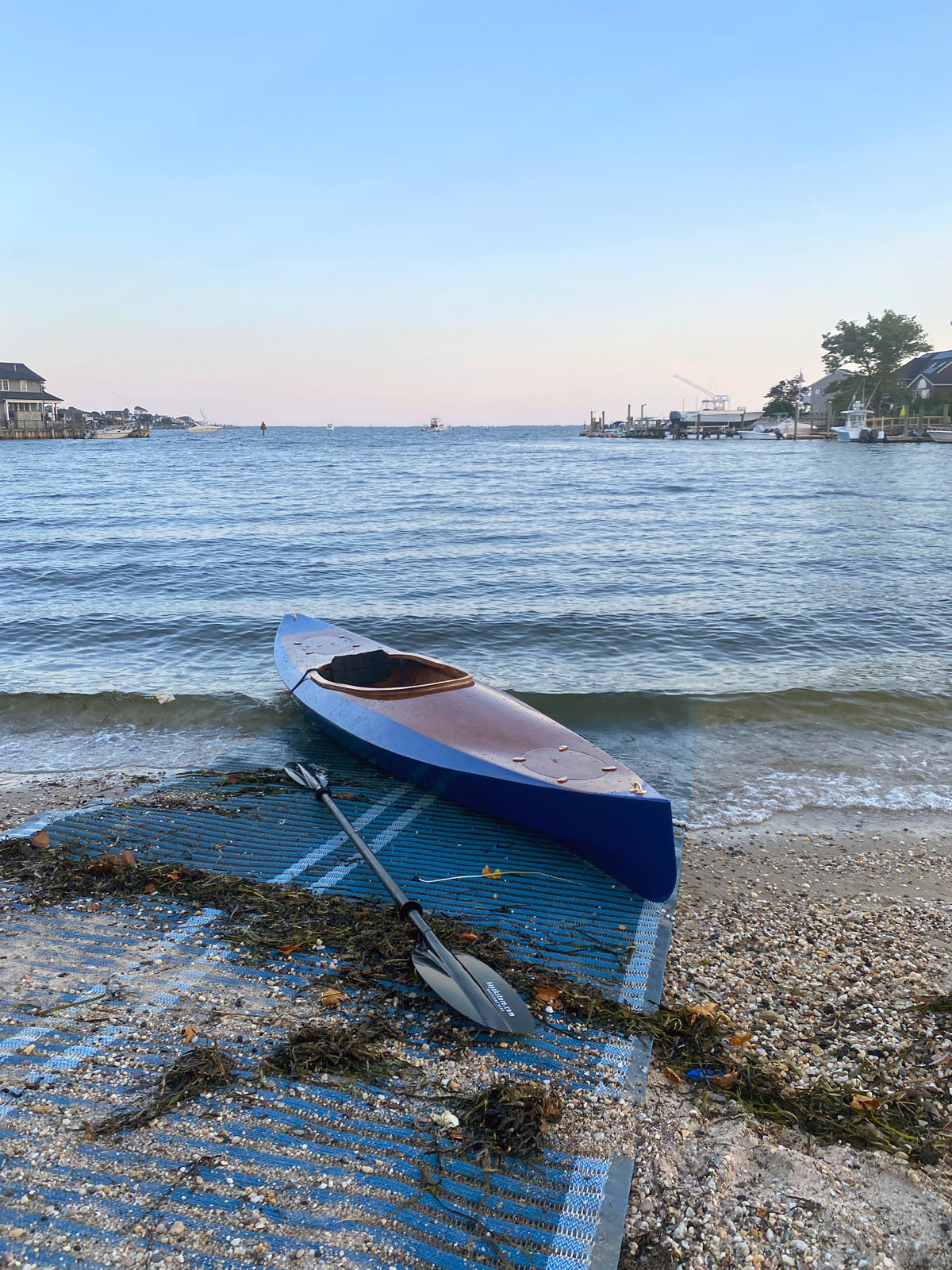 A Wood Duck 14 kayak built by James B at the launch ramp