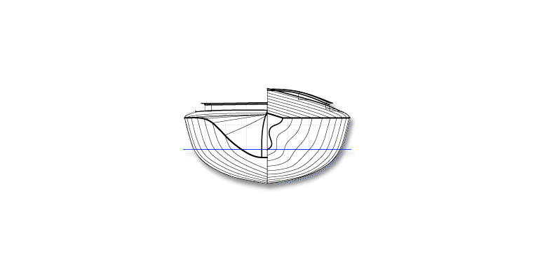 Section view plan of the Aleutesque kayak designed by Nick Schade.