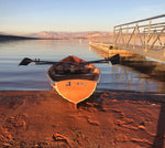 Transom view of ATARI, an Annapolis Wherry built by Jeff S, as she awaits launch.  Thumbnail