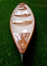 A view of the white-and-bright interior of an Annapolis Wherry built by Rick B. Thumbnail