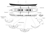 Drawing of the hull sections, profile, and overhead view of the Annapolis Wherry Tandem rowboat. Thumbnail