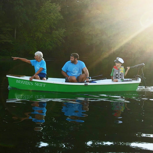 Bevin Skiff Wooden Boat Kit, "Braven's Skiff" built by Anne Marie K, Lake Brittle, Warrenton, VA.