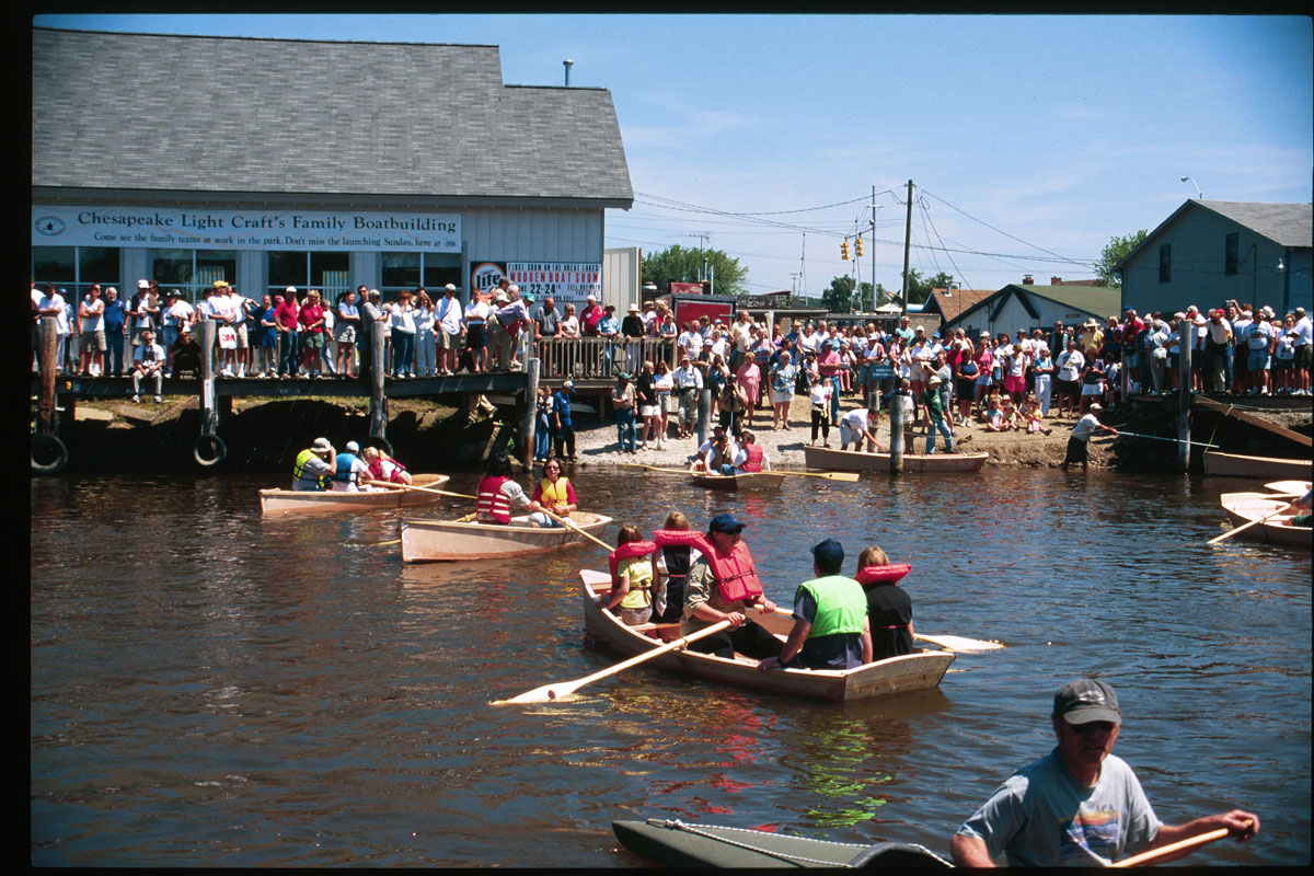 A CLC Family Boatbuilding event featuring Bevin's Skiff wooden boat kits