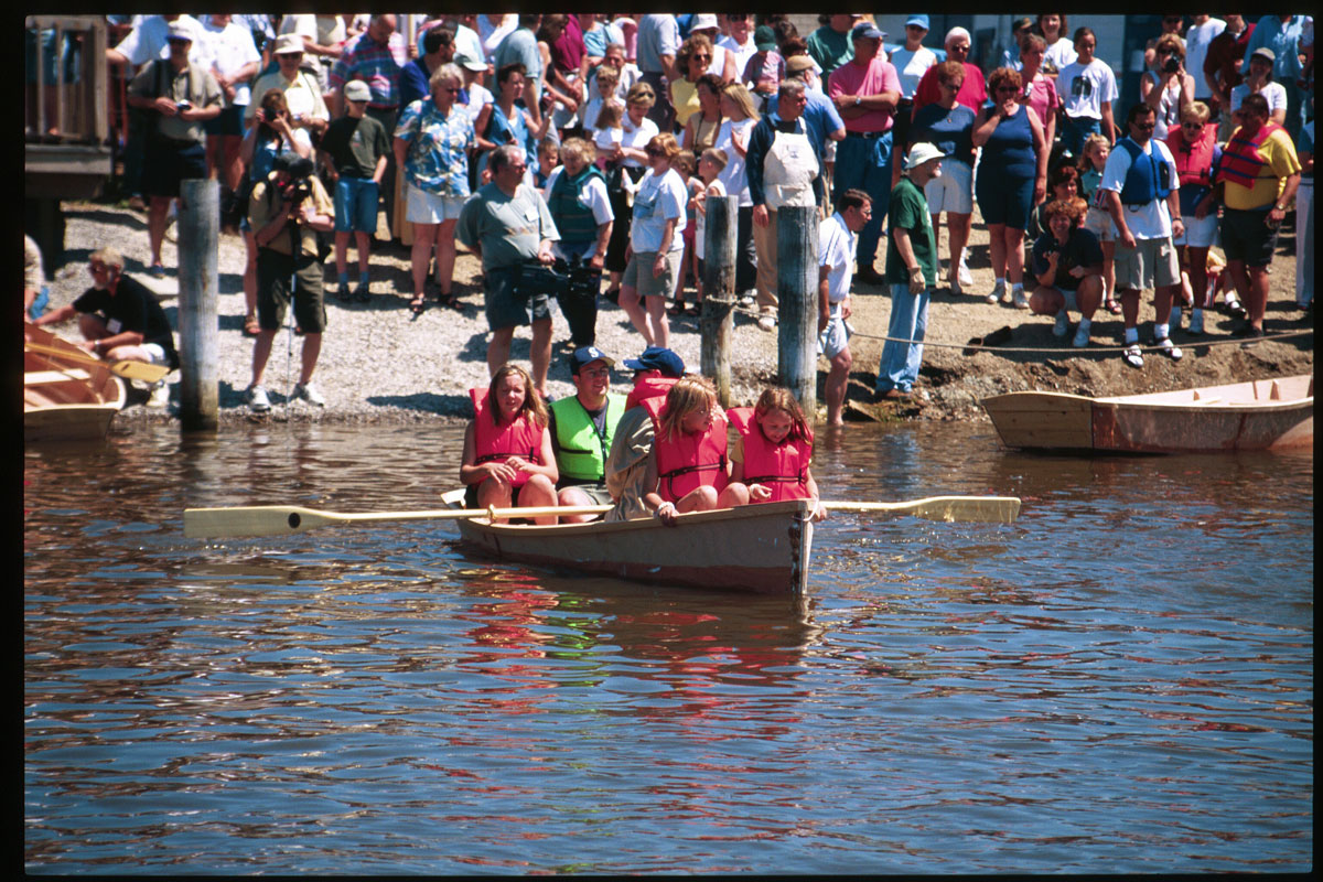 Rowing a Bevin's Skiff wooden boat kit