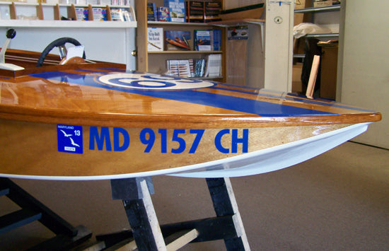 Custom Vinyl Boat Lettering - Dark Blue