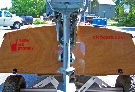 Transom graphics applied to CLC's Cocktail Class Racer DARK AND STORMY.