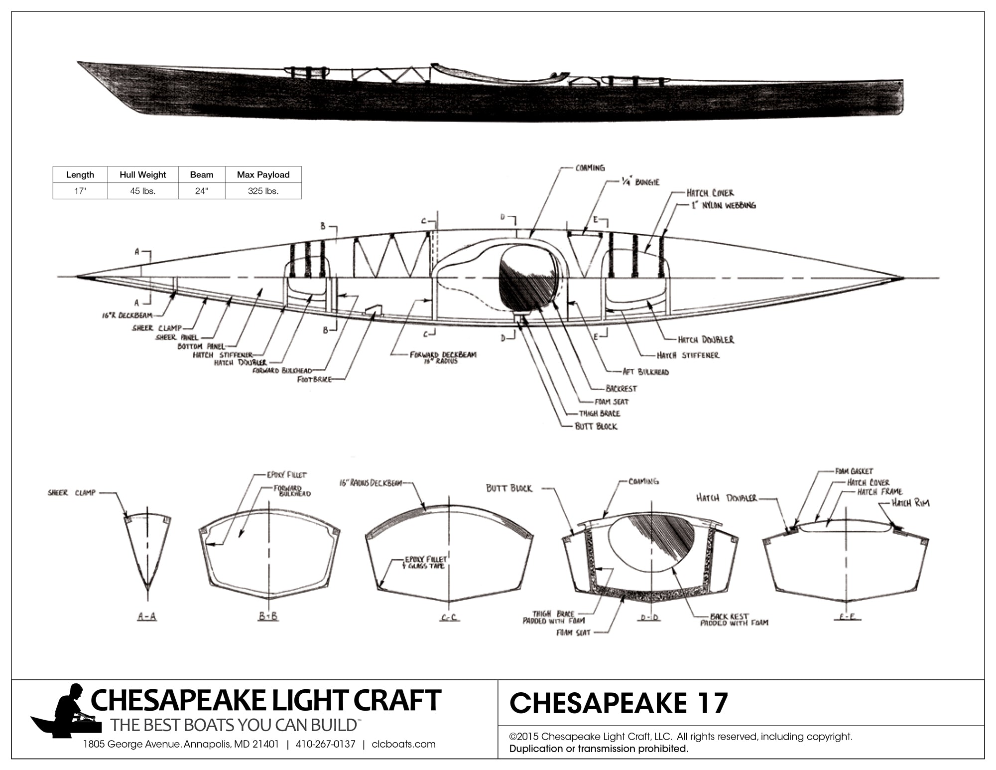 Chesapeake 17 Kayak Plans Drawing page 1