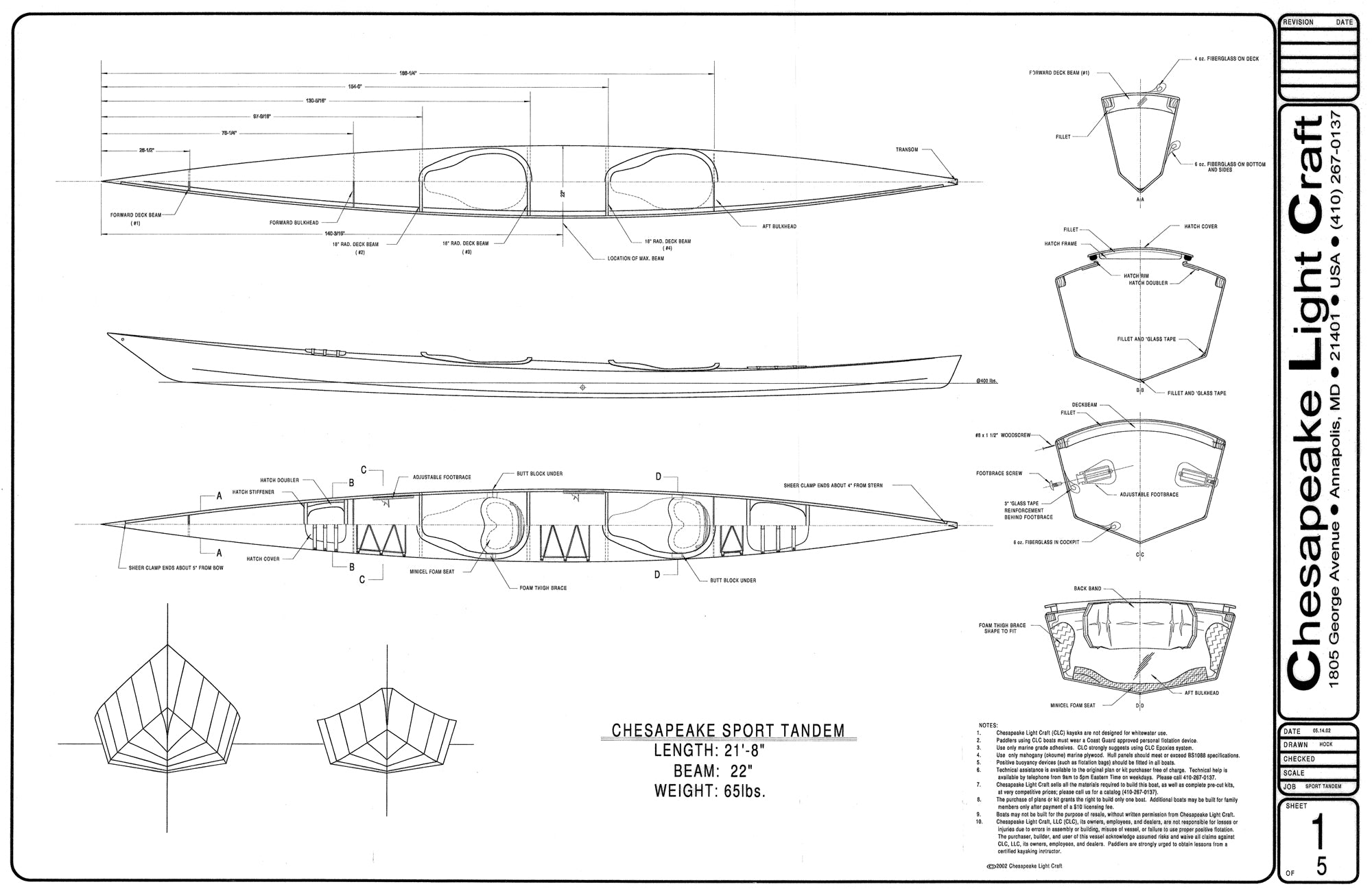 Chesapeake Sport Tandem Plans Drawing page 1