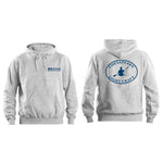 Heather gray hoodie with 'Chesapeake Light Craft' paddler logo on back in blue ink and the builder logo on the front left chest. Thumbnail