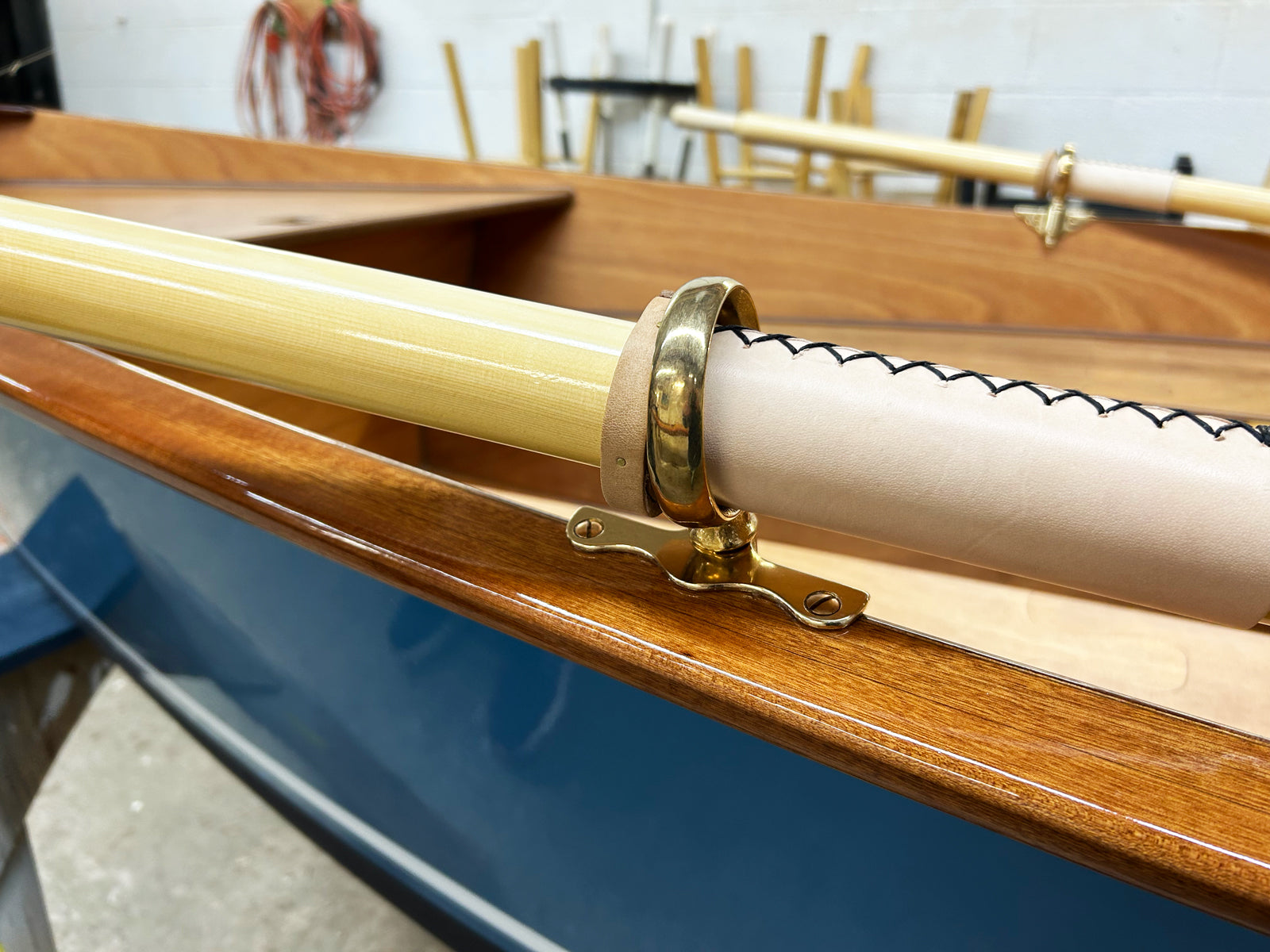 Angled oar sockets and closed oar locks on a Jimmy Skiff II