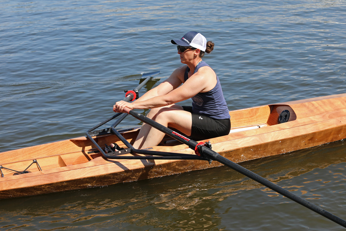 Closeup of the Surge Coastal Rower cockpit and rowing rigger