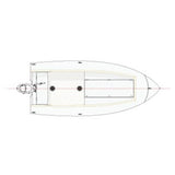 Plan view of Candlefish 16 Casting Deck powerboat designed by Sam Devlin