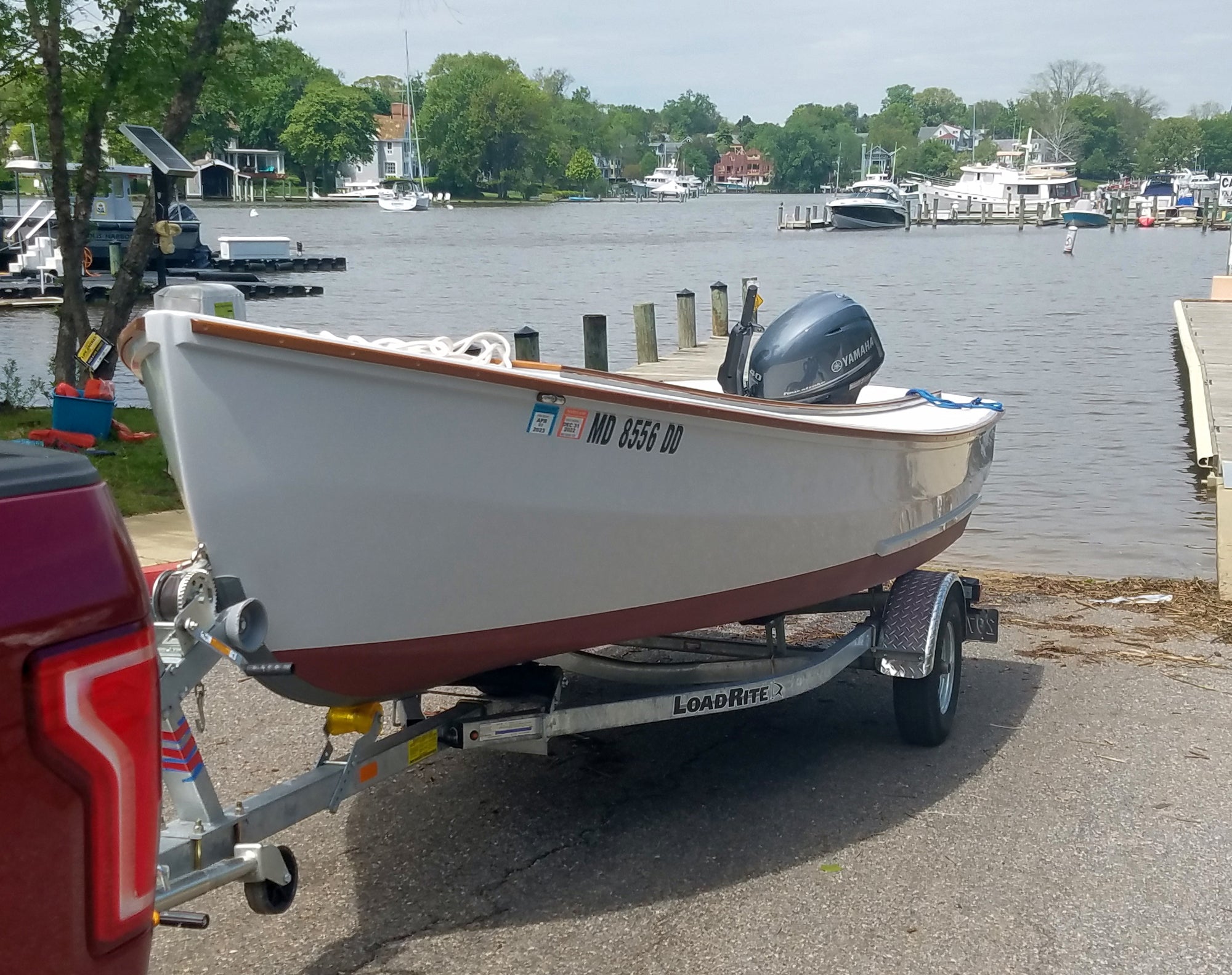 With the Candlefish 16 Casting Deck powerboat hauled out of the water, one can see it has very low draft when afloat.