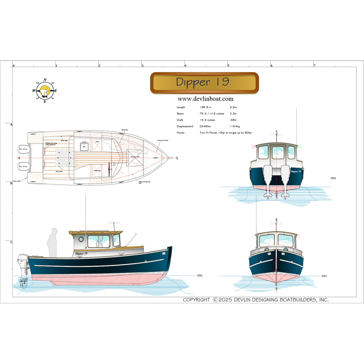 drawing for the Dipper 19 by Devlin Designing Boatbuilders