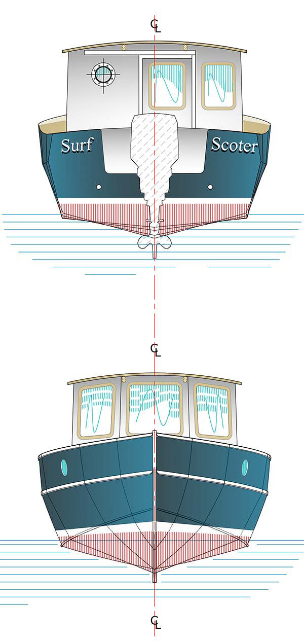 Devlin Surf Scoter 22 Cruiser, forward and aft drawings.